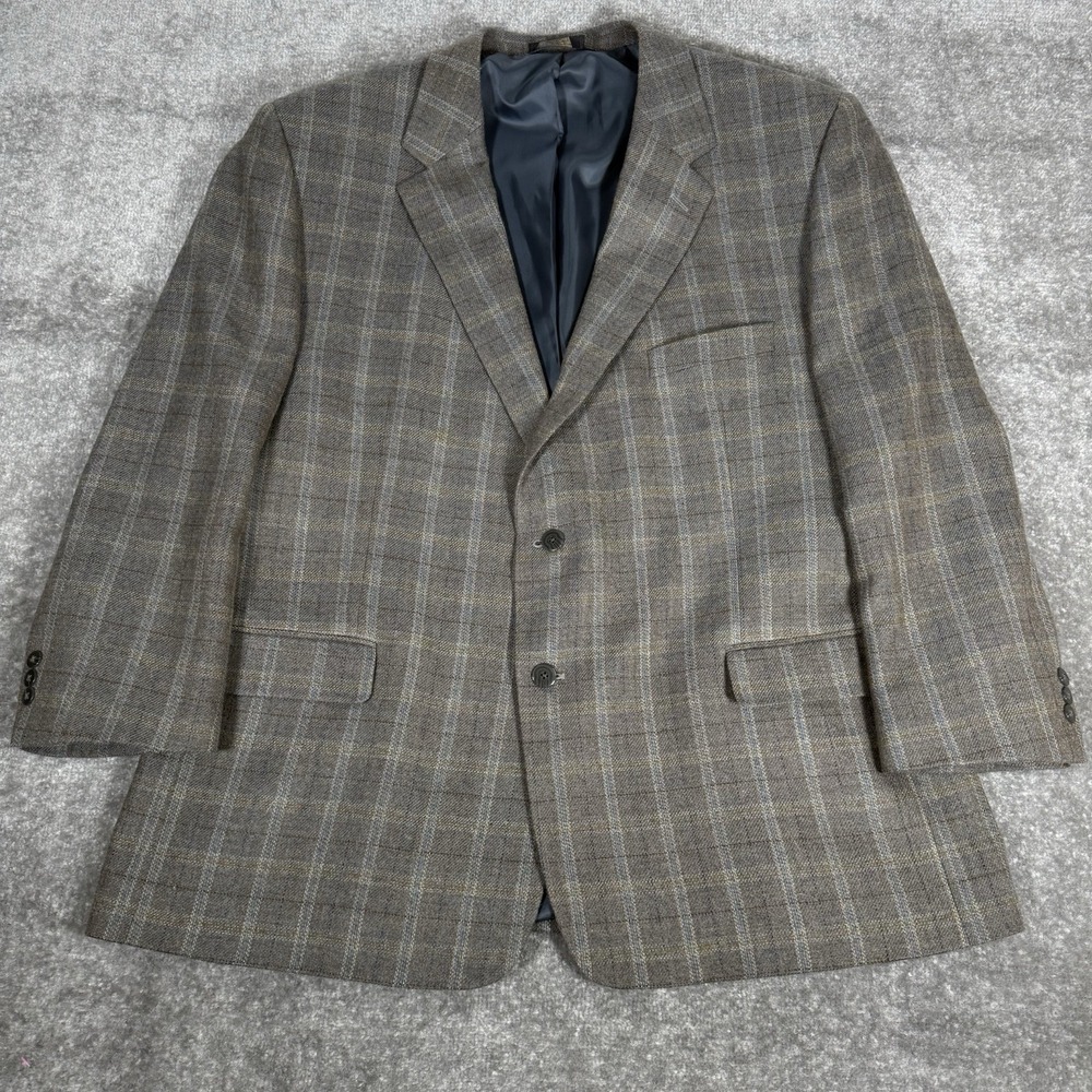 Petrocelli Blazer Men's 52R Brown‎ Plaid Lambswool Two Button **Flaws**